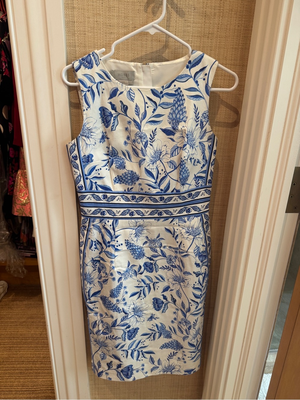 White & Blue Floral Sheath Dress by Hobbs